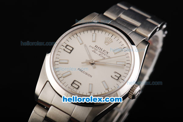 Rolex Air King Oyster Perpetual Swiss ETA 2836 Automatic Movement Full Steel with Silver Dial - Click Image to Close